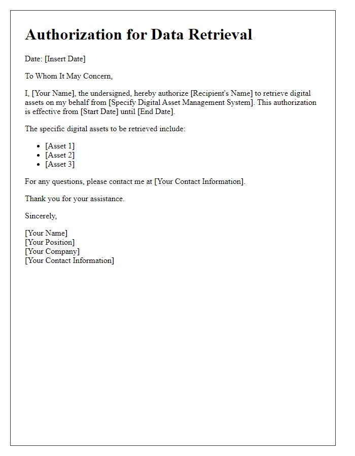 Letter template of digital asset management authorization for data retrieval.