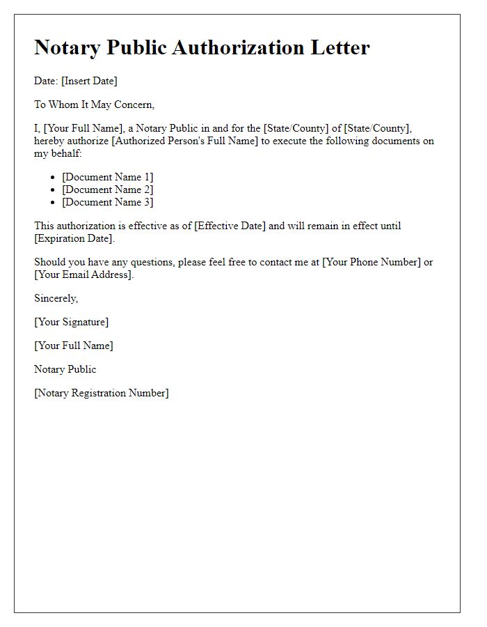 Letter template of notary public authorization for document execution