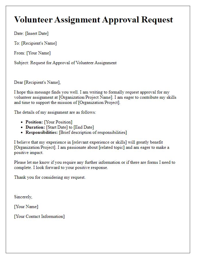 Letter template of volunteer assignment approval request