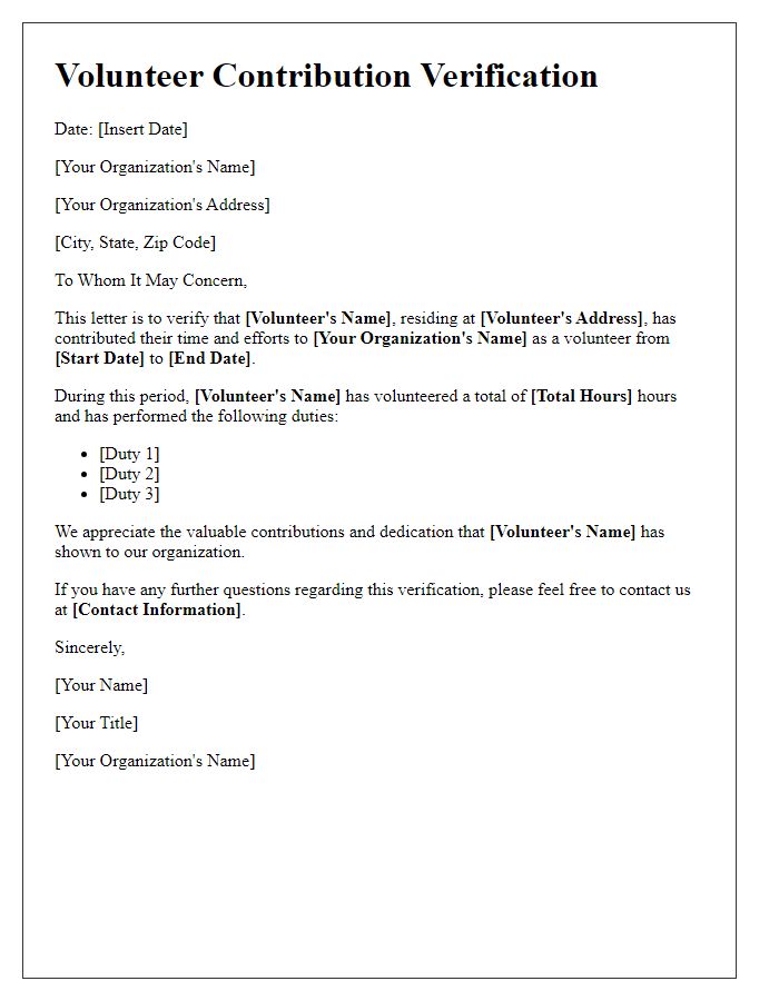 Letter template of volunteer contribution verification