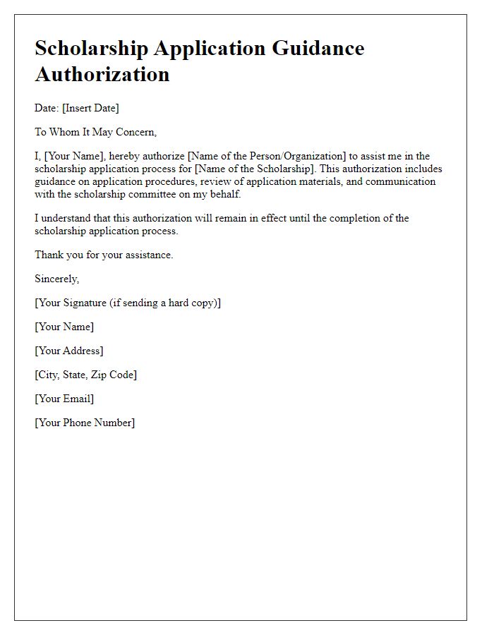 Letter template of scholarship application guidance authorization