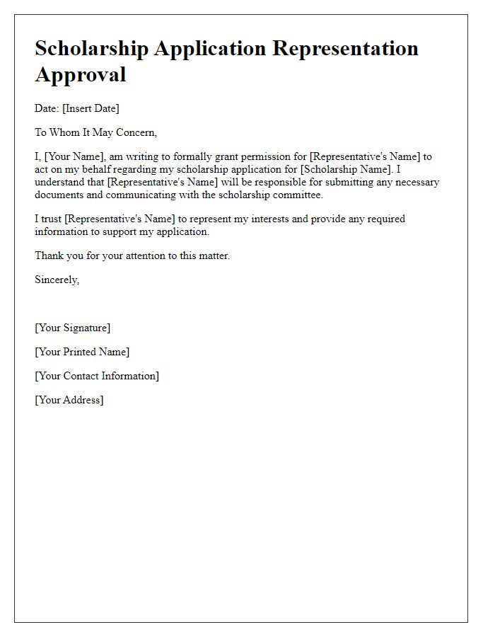 Letter template of scholarship application representation approval