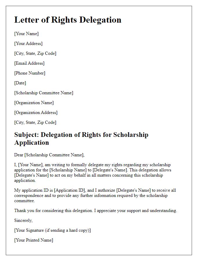 Letter template of scholarship application rights delegation