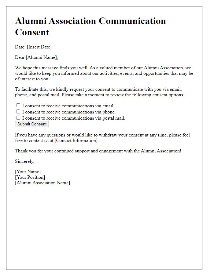 Letter template of alumni association communication consent