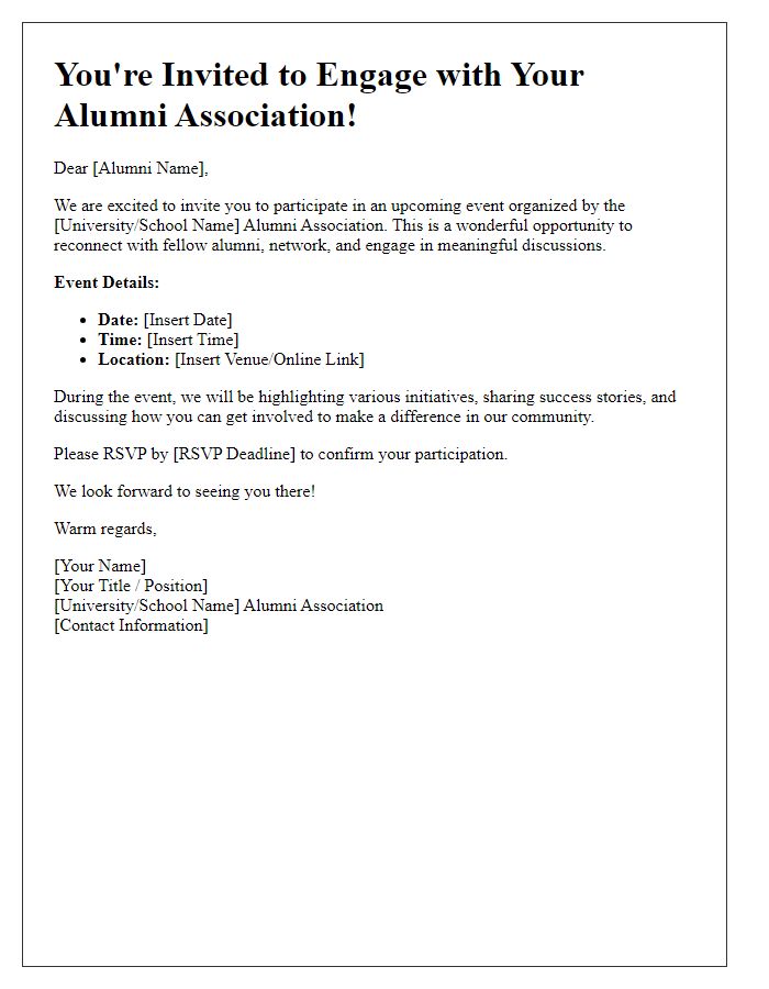 Letter template of alumni association engagement invitation