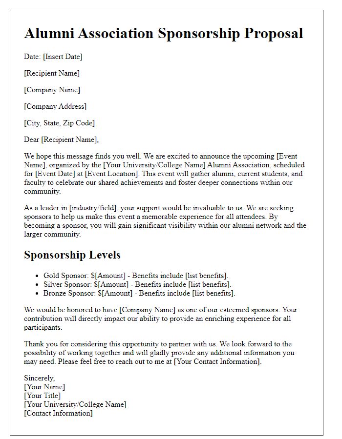 Letter template of alumni association event sponsorship