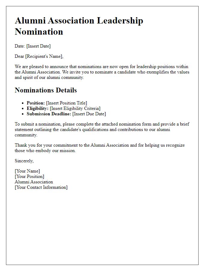 Letter template of alumni association leadership nomination