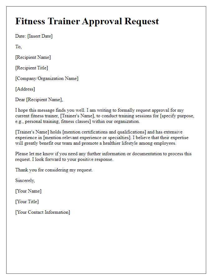 Letter template of fitness trainer approval request