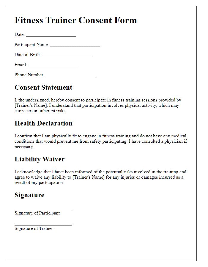 Letter template of fitness trainer consent form