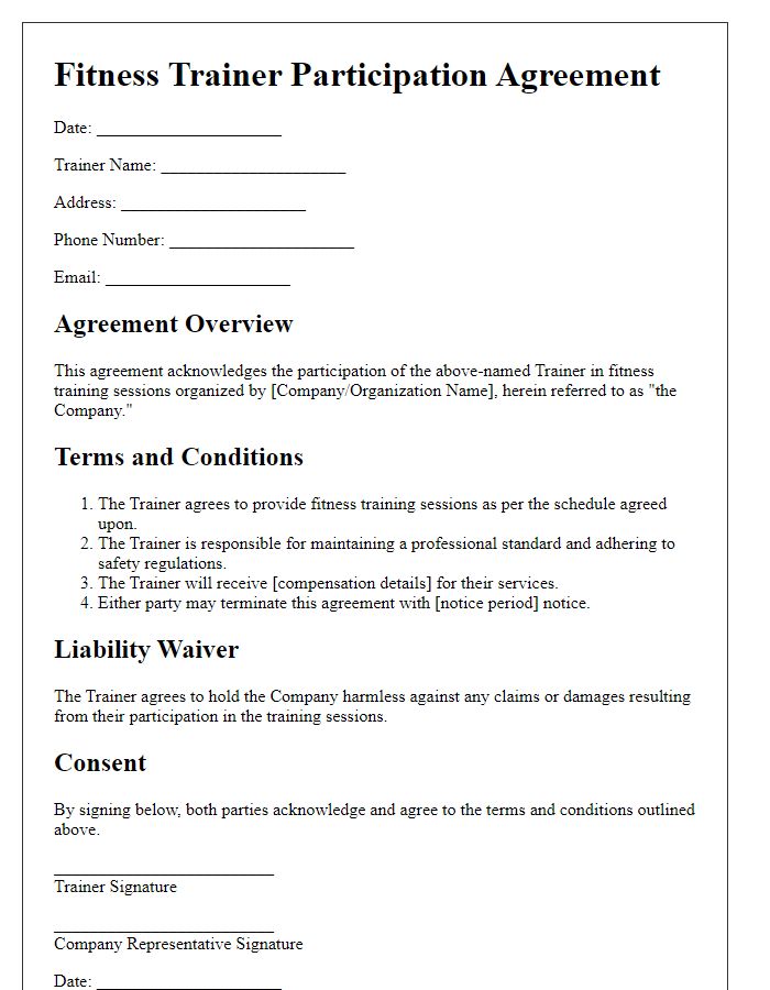 Letter template of fitness trainer participation agreement