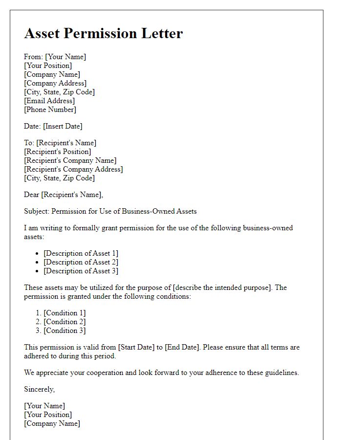 Letter template of business-owned asset permission