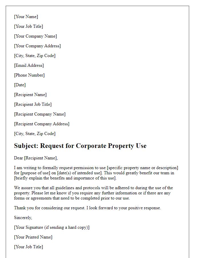 Letter template of corporate property use request