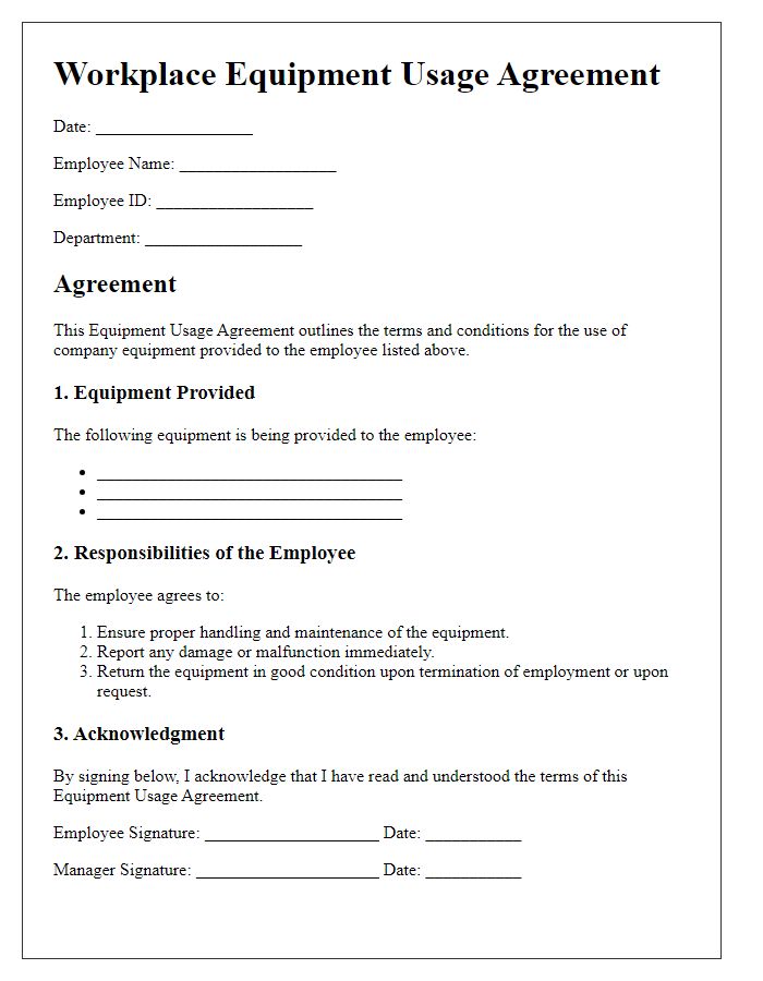 Letter template of workplace equipment usage agreement