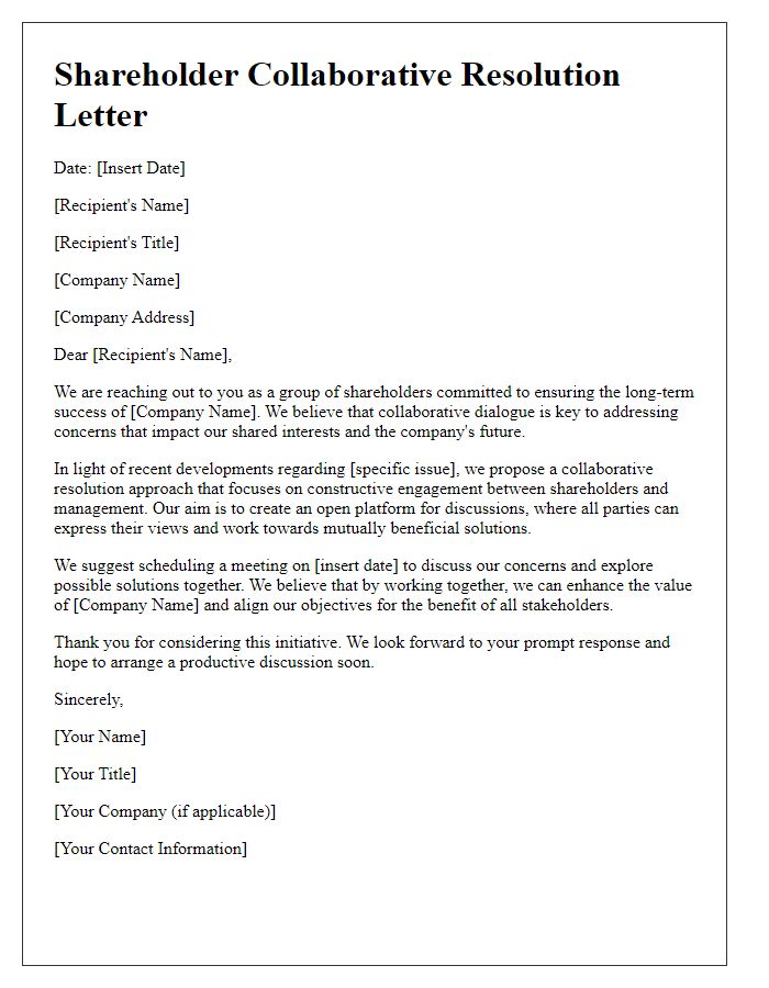 Letter template of Shareholder Collaborative Resolution Approach