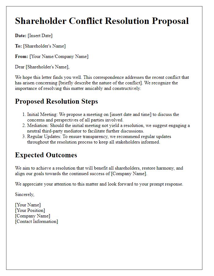 Letter template of Shareholder Conflict Resolution Proposal