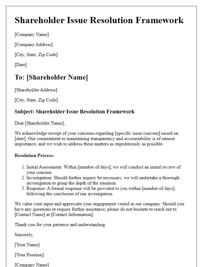 Letter template of Shareholder Issue Resolution Framework