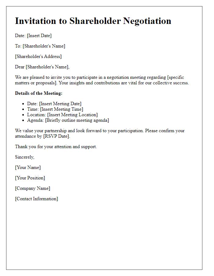 Letter template of Shareholder Negotiation Invitation