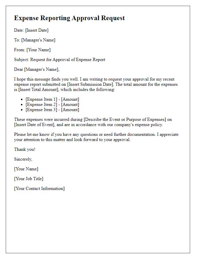 Letter template of expense reporting approval request