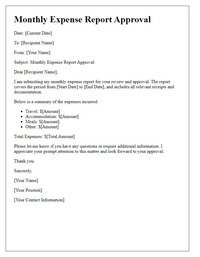 Letter template of monthly expense report approval