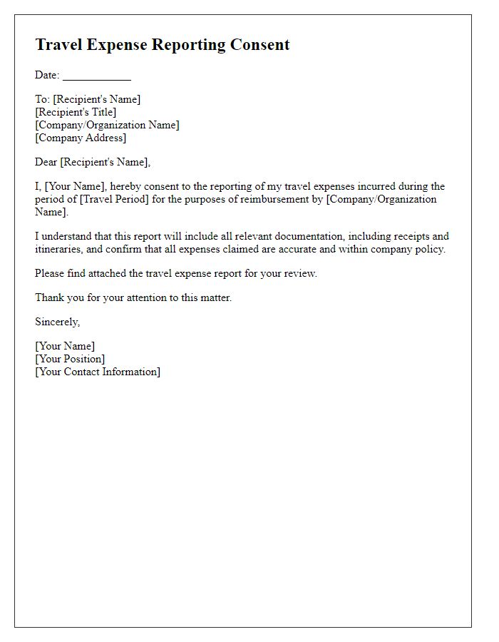 Letter template of travel expense reporting consent