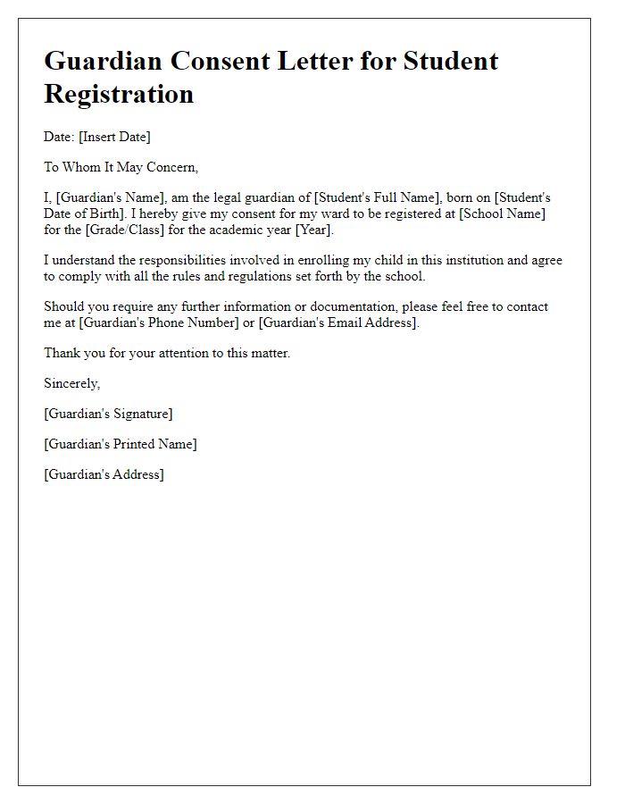 Letter template of guardian consent for student registration