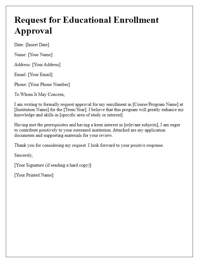 Letter template of request for educational enrollment approval