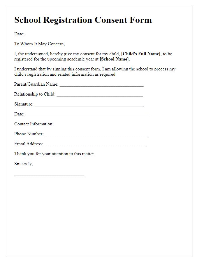 Letter template of school registration consent form