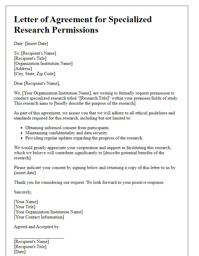 Letter template of agreement for specialized research permissions