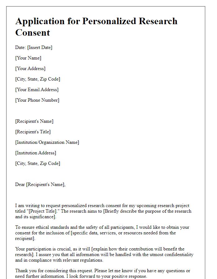 Letter template of application for personalized research consent