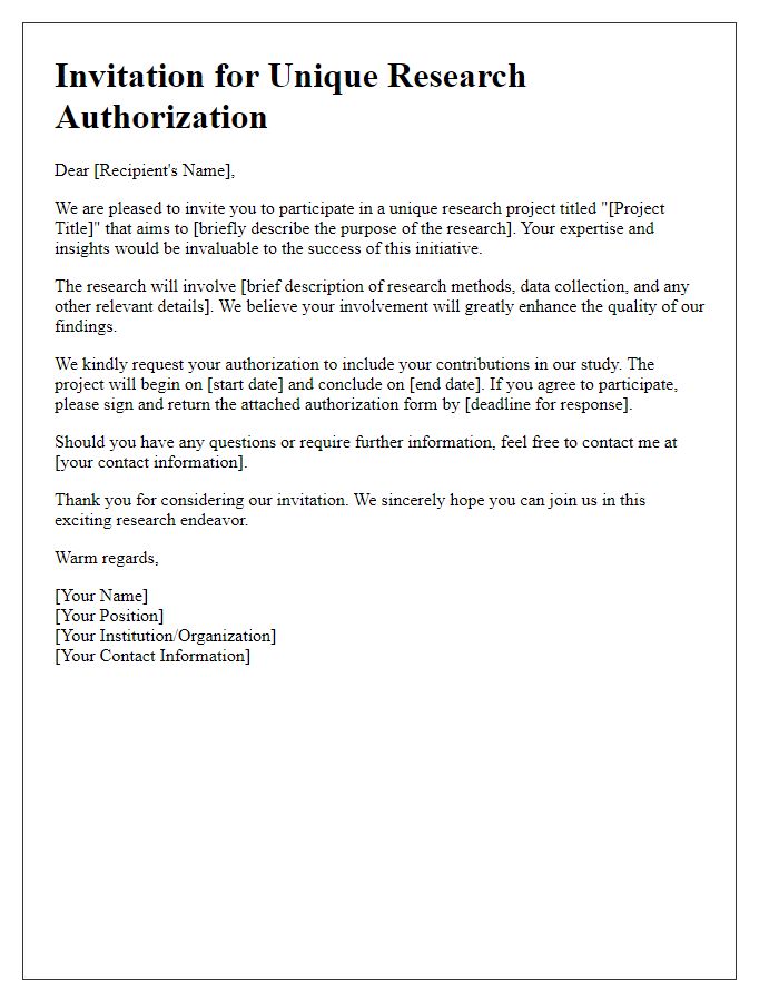 Letter template of invitation for unique research authorization