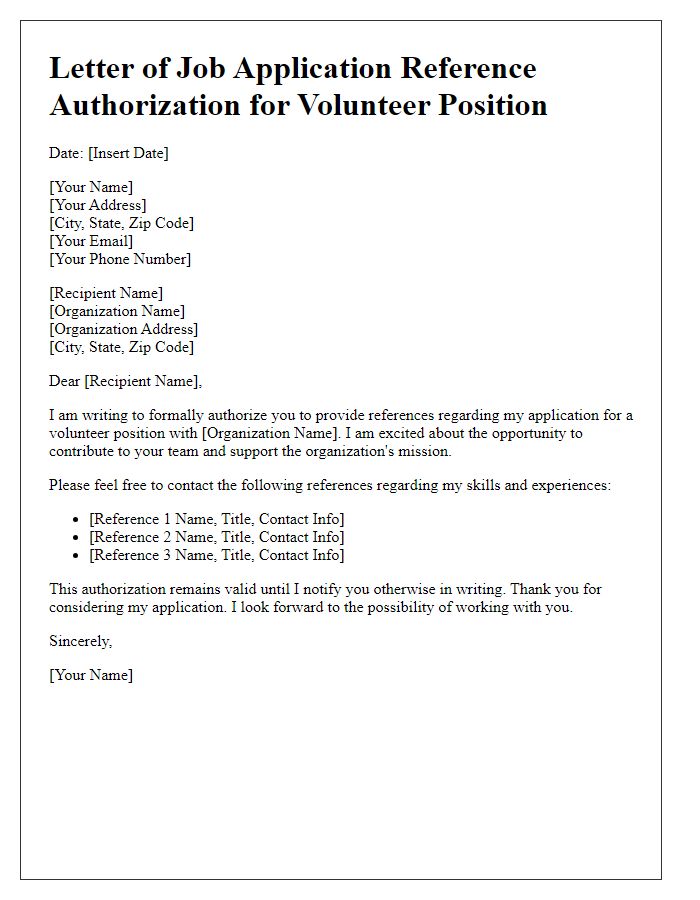 Letter template of Job Application Reference Authorization for Volunteer Position