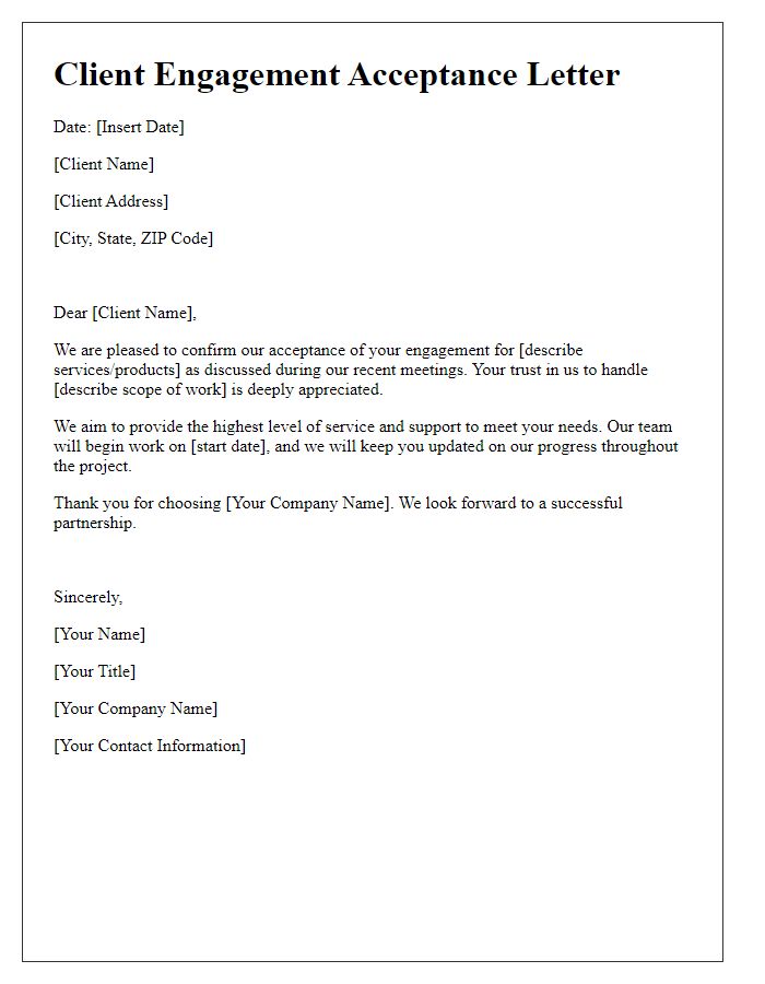 Letter template of client engagement acceptance