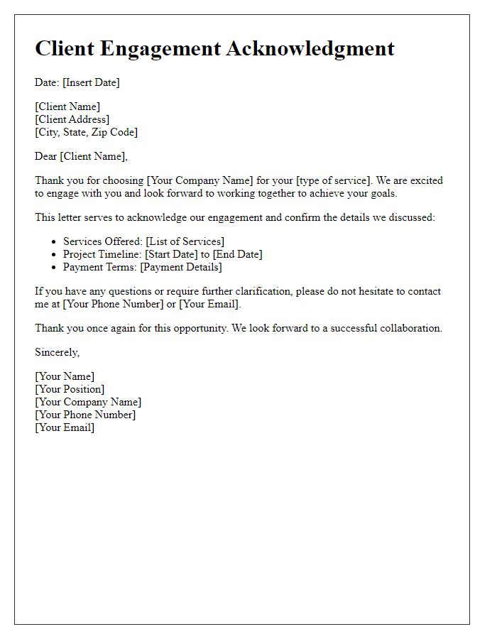 Letter template of client engagement acknowledgment