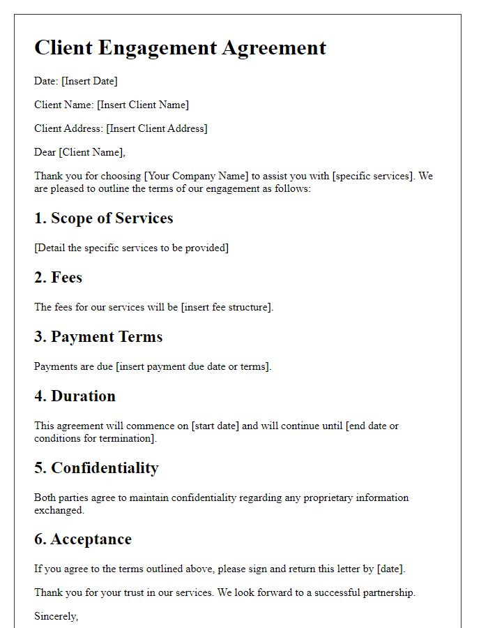 Letter template of client engagement agreement