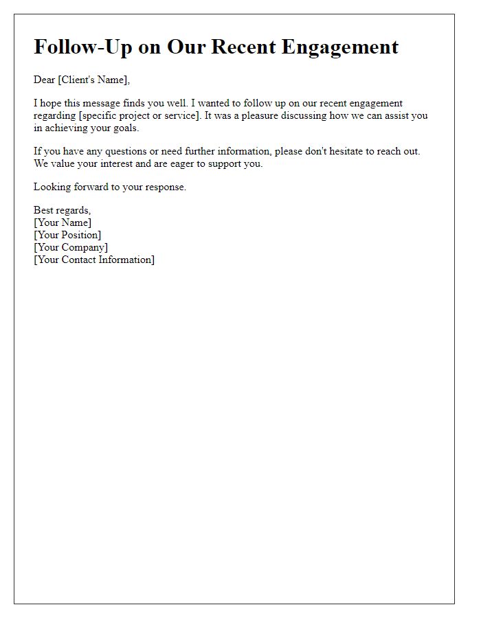 Letter template of client engagement follow-up