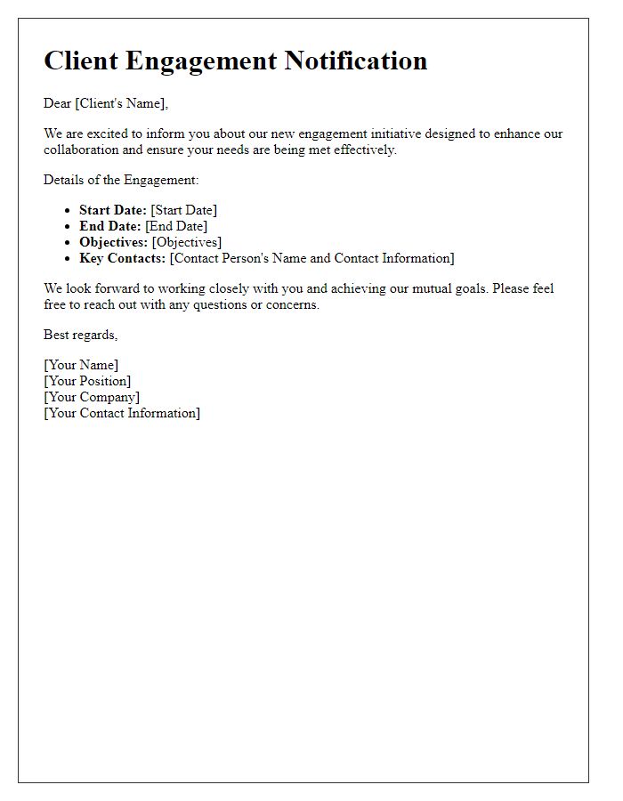 Letter template of client engagement notification