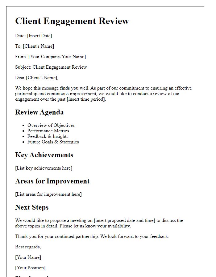 Letter template of client engagement review