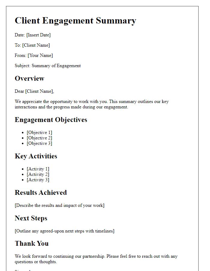 Letter template of client engagement summary