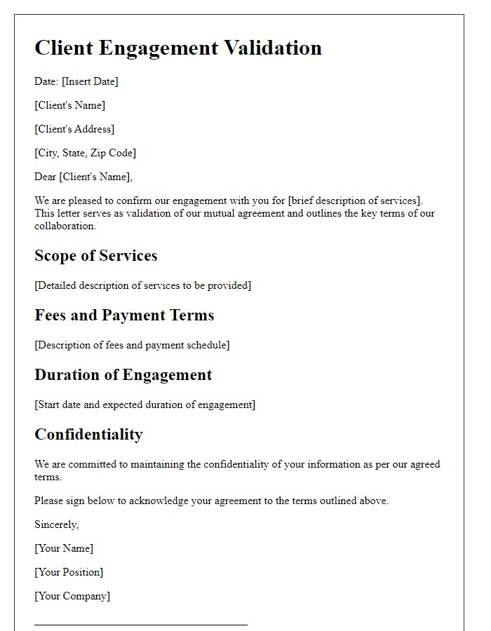 Letter template of client engagement validation