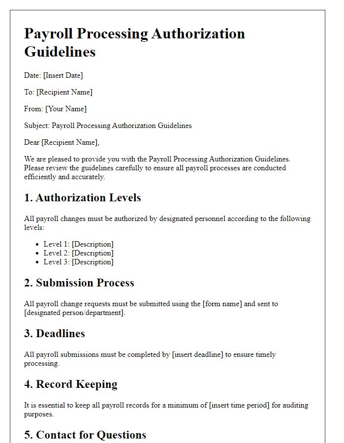 Letter template of Payroll Processing Authorization Guidelines