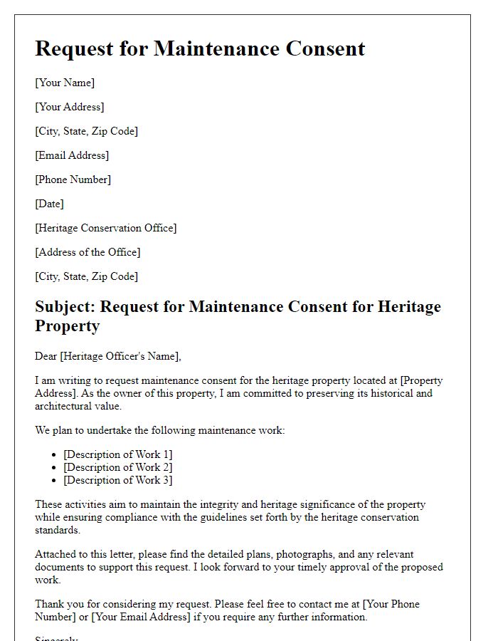 Letter template of heritage property maintenance consent request