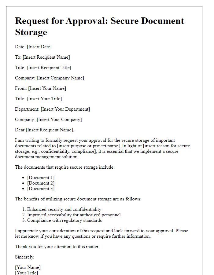 Letter template of secure document storage request for approval