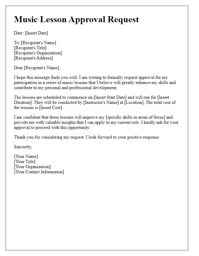 Letter template of music lesson approval request