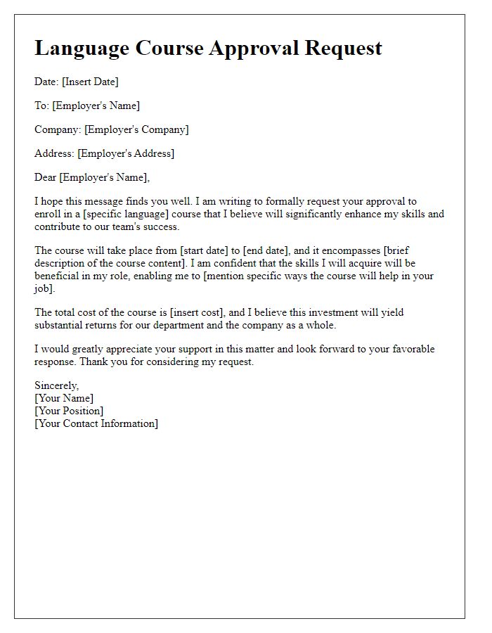 Letter template of language course approval for employer