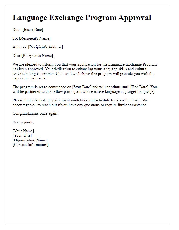 Letter template of language exchange program approval