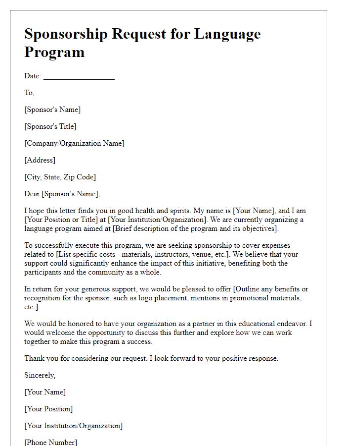 Letter template of language program sponsorship request