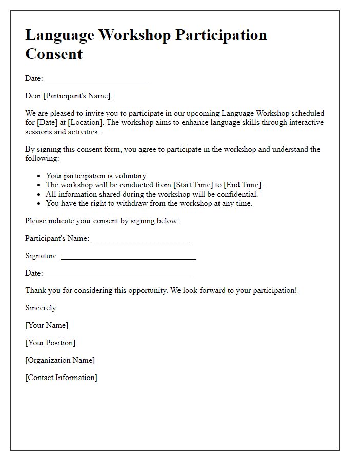 Letter template of language workshop participation consent