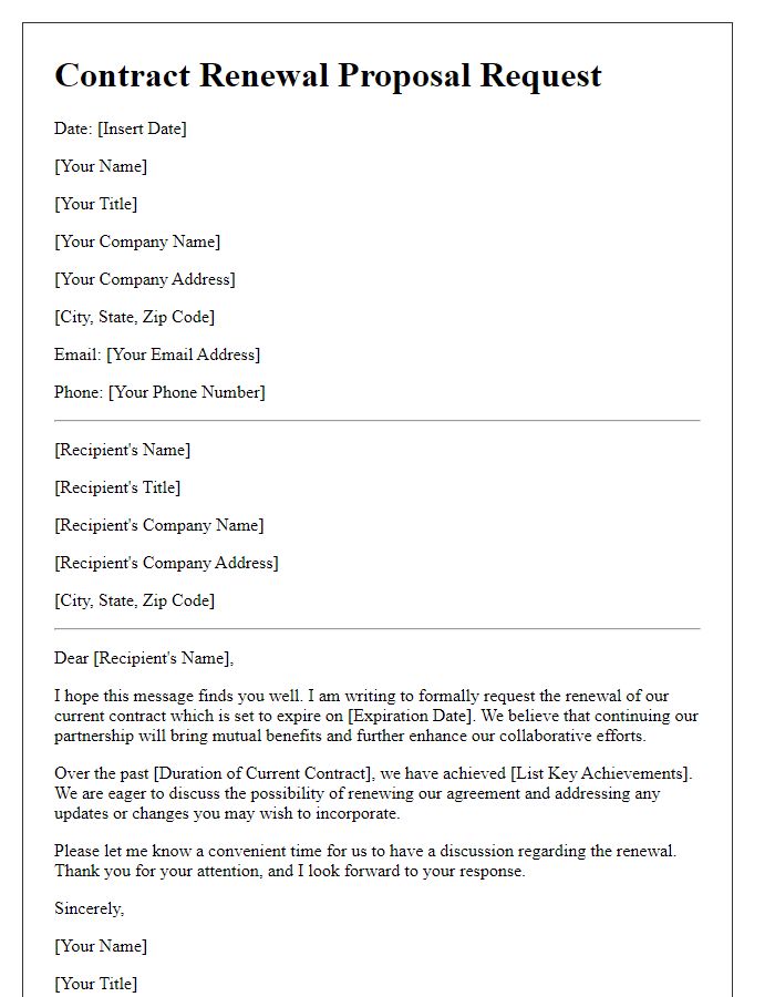 Letter template of contract renewal proposal request