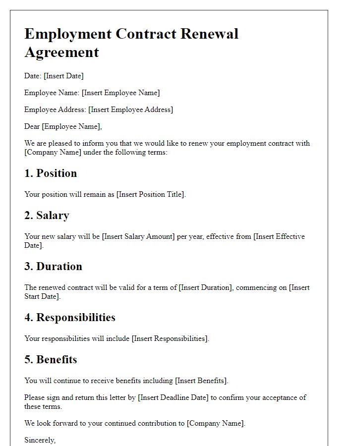 Letter template of employment contract renewal terms