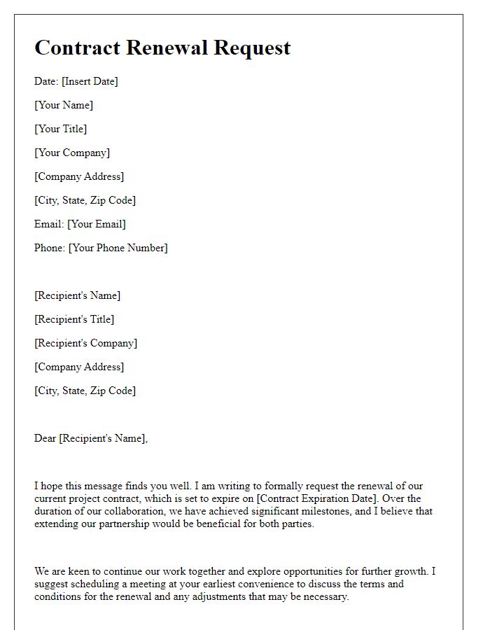 Letter template of project contract renewal request